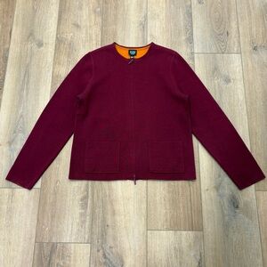 🌟EILEEN FISHER🌟 DOUBLE KNIT COTTON BLEND ZIP UP CARDIGAN MAROON SZ P S